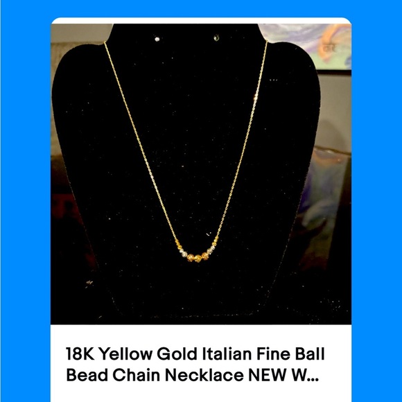 18K Yellow Gold Italian Fine Ball Bead Chain Necklace NEW WITH TAGS - Picture 1 of 3